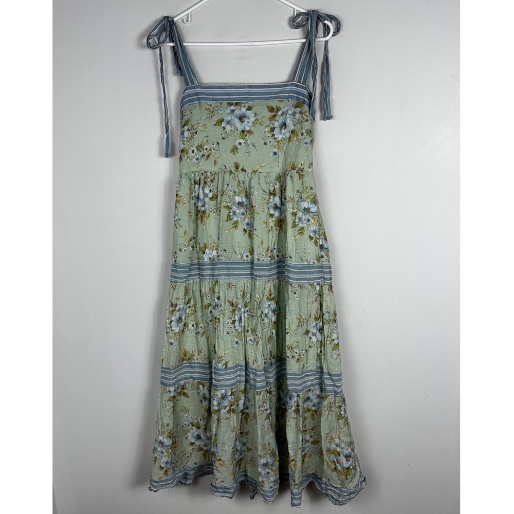 SOLD Floral Cottagecore Prairie Tiered Maxi Dress Size Large Tie Shoulders Boho - Picture 5 of 14